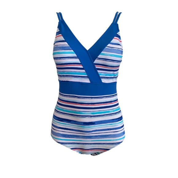 Cabana Life women's size small multi color striped v-neck one piece swimsuit - Picture 2 of 10